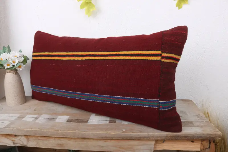 12x24 Red Cushion Cover, Turkish Kilim Pillow, Decorative Throw Pillow, Home Decor Pillow, Natural Pillow, Cotton Pillow, Cushion, Turkish Pillow - 4
