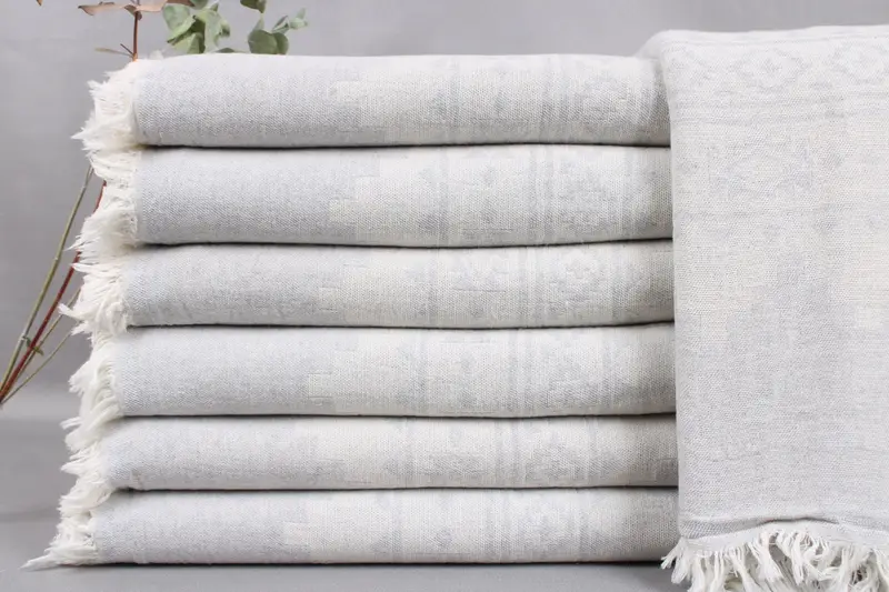 Light Gray Kilim Blanket, Turkish Cotton, Personalizable, 79x91 Inches