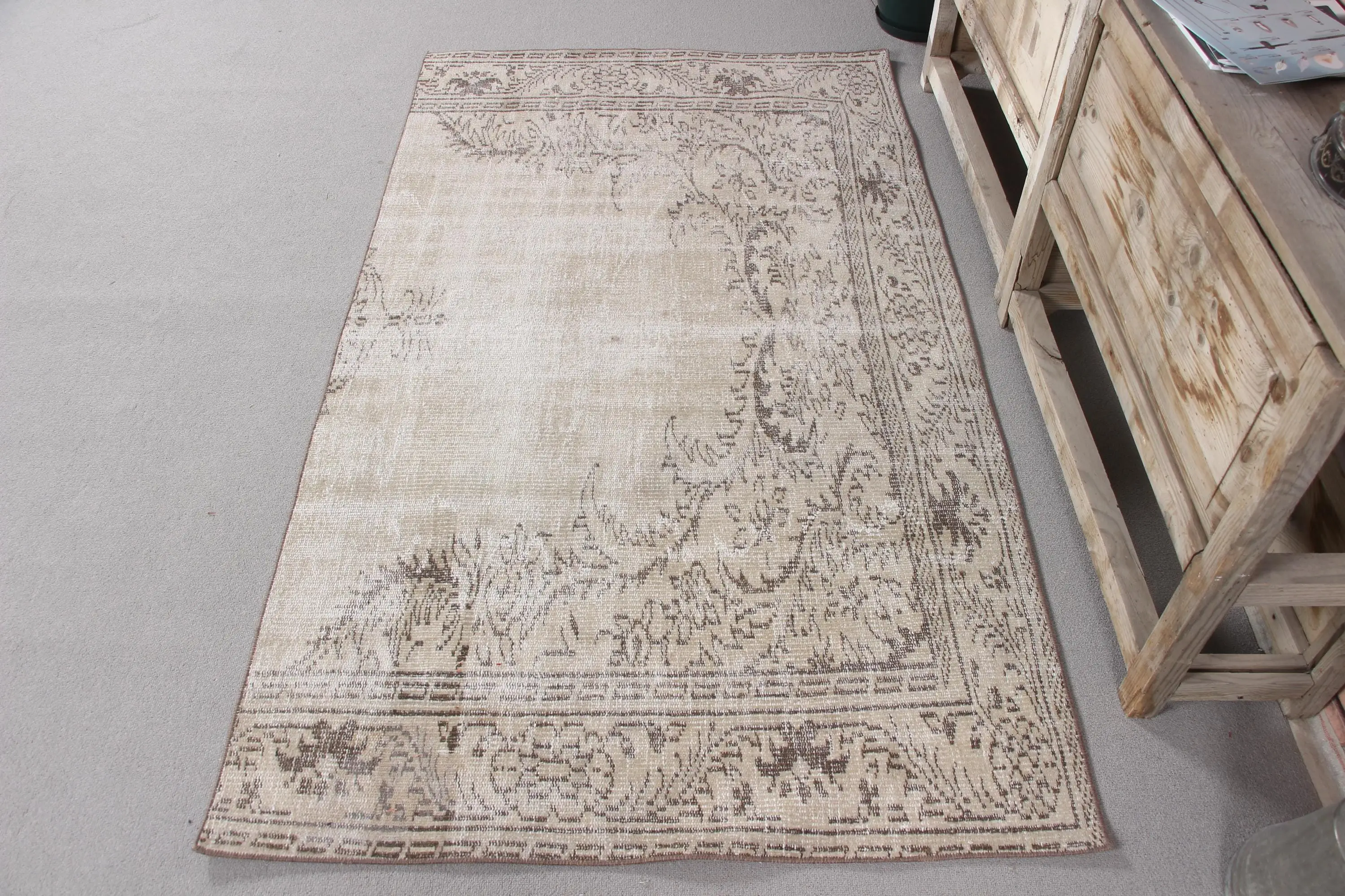 3.5x6.2 ft Vintage Accent Rug, Gray Brown Turkish Striped Wool Rug - 1