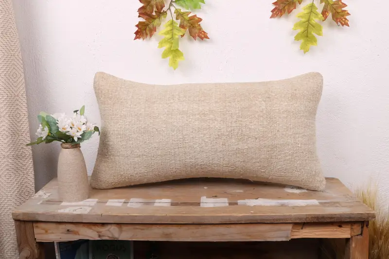 12x24 Beige Pillow Sham, Vintage Kilim Throw Pillow, Pillow for Couch, Bright Pillow Case, Aesthetic Cushion Case, Pillow Sham, Gift Pillow - 1