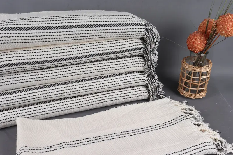 Personalized Turkish Towel Black Chevron, Organic Cotton, 36x71 Inches