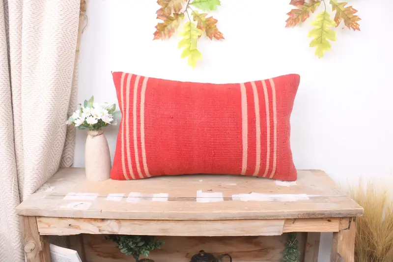 Comfy Throw Cushion Cover, Boho Pillow, Cushion Cover, Kilim Cushion Sham, Aesthetic Pillow Case, 12x20 Red Pillow Case, Antique Pillows - 1