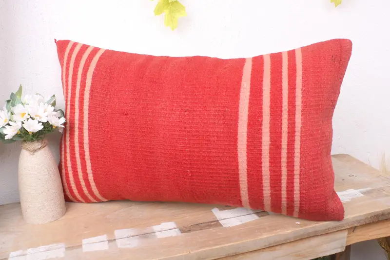 Comfy Throw Cushion Cover, Boho Pillow, Cushion Cover, Kilim Cushion Sham, Aesthetic Pillow Case, 12x20 Red Pillow Case, Antique Pillows - 4