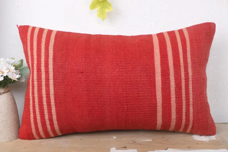 Comfy Throw Cushion Cover, Boho Pillow, Cushion Cover, Kilim Cushion Sham, Aesthetic Pillow Case, 12x20 Red Pillow Case, Antique Pillows - 2