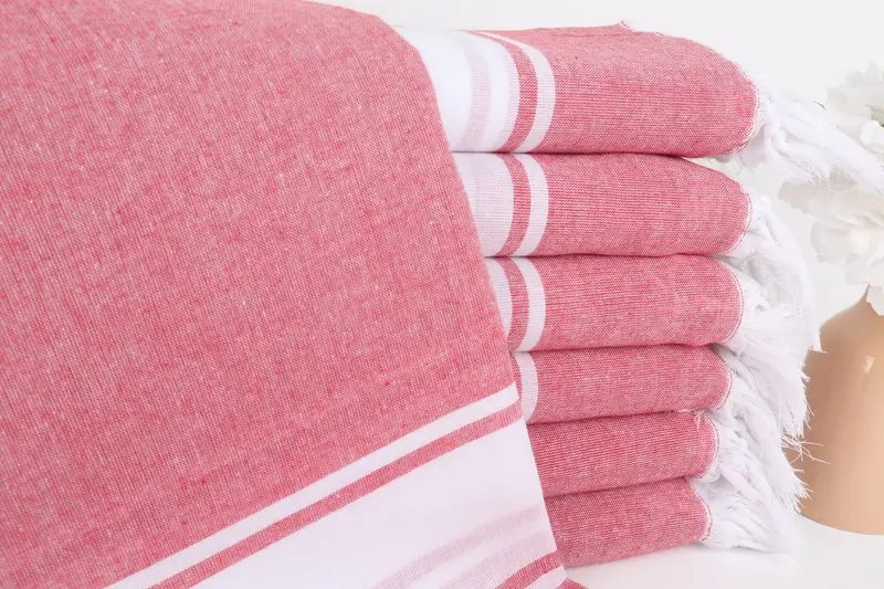 Turkish Towel Personalized Red Striped Beach Towel, 40x71 Inches
