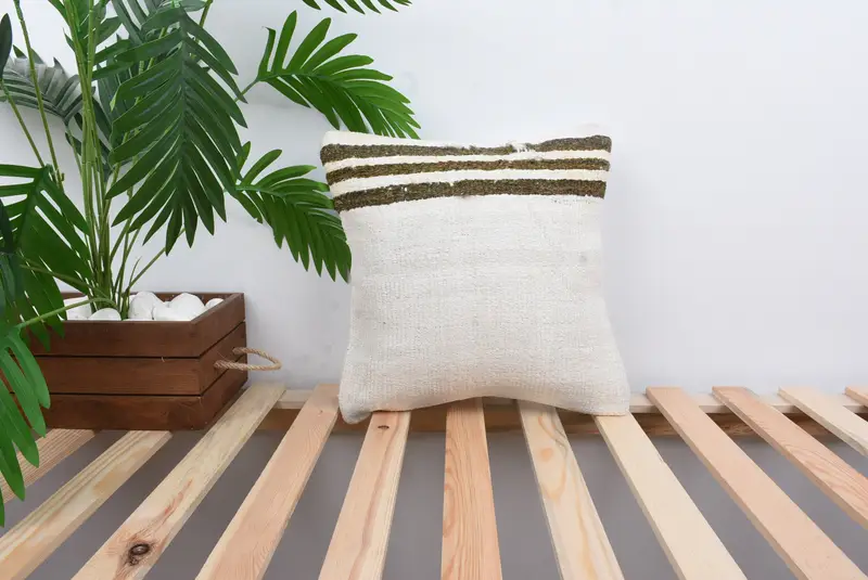 Kilim Pillow, Square Throw Pillow Cover, Ethnical Kilim Rug Pillow, Vintage Pillow, 14x14 White Cushion Case, Pillow Case, Bohemian Cushion Cushion - 1
