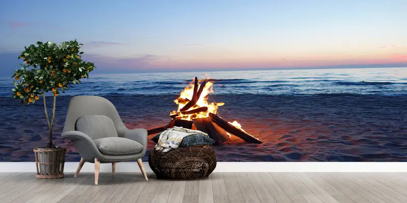 Seascape Tapete, Blick auf Wandkunst, Strandlandschafts -Wandplakat, Gelassenheit Wanddekor, Camp Fire Landscape Wallpapier, Meereslandschaftswand Pape - 2