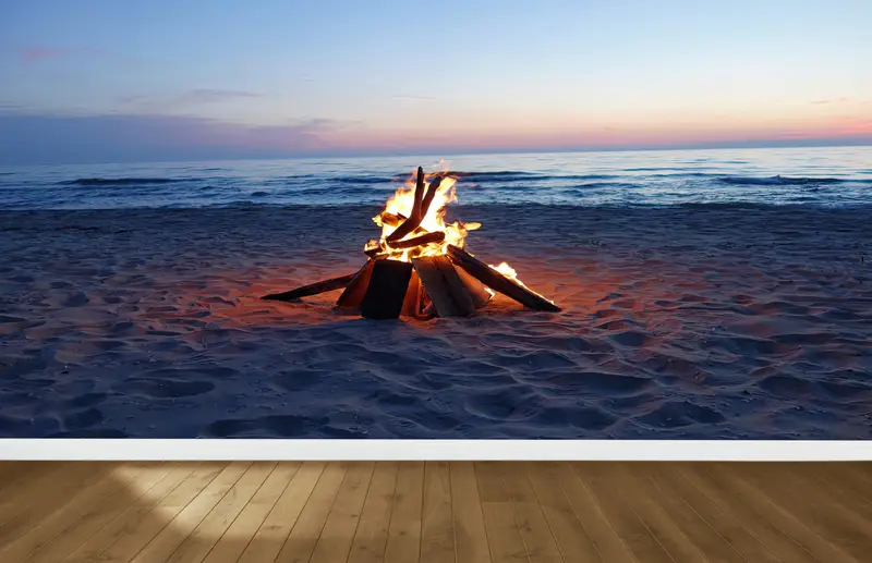 Seascape Tapete, Blick auf Wandkunst, Strandlandschafts -Wandplakat, Gelassenheit Wanddekor, Camp Fire Landscape Wallpapier, Meereslandschaftswand Pape - 8