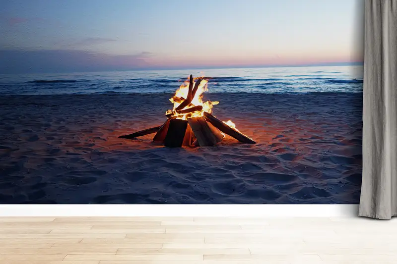 Seascape Tapete, Blick auf Wandkunst, Strandlandschafts -Wandplakat, Gelassenheit Wanddekor, Camp Fire Landscape Wallpapier, Meereslandschaftswand Pape - 7