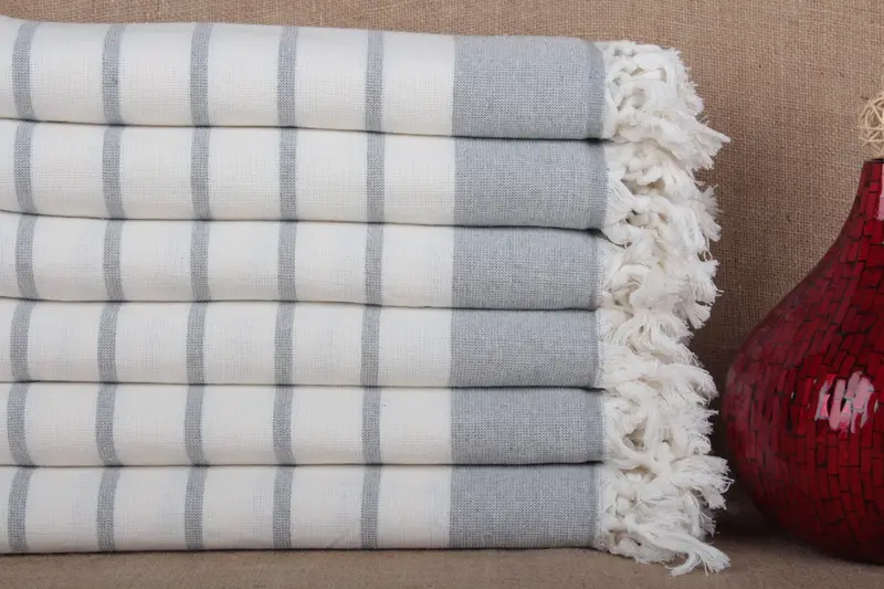 Turkish Towel Organic Cotton Beige Striped, 39x67 Inches