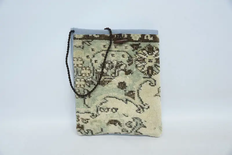 Vintage Motifli Yün Kilim Çanta, Fermuar Kapama Omuz Çantası