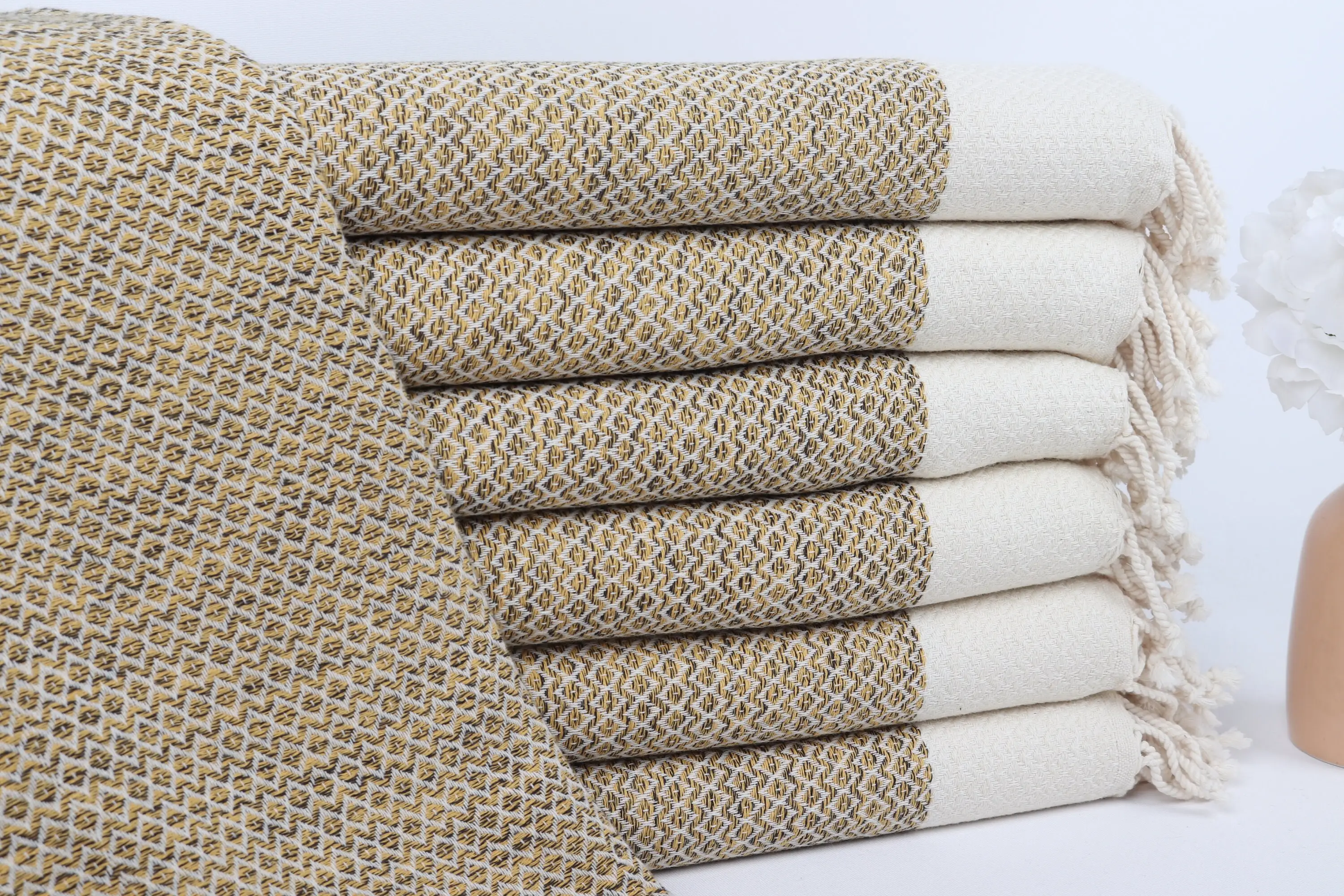 Turkish Towels Beach Personalized Mustard Towel Diamond, 36x75 Inches - 1