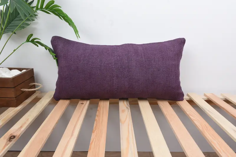 Vintage Kilim Throw Pillow, Antique Pillows, 12x24 Purple Cushion Case, Turkish Bench Cushion Cover, Boho Pillow, Pillow Sham, Accent Pillow Case - 1