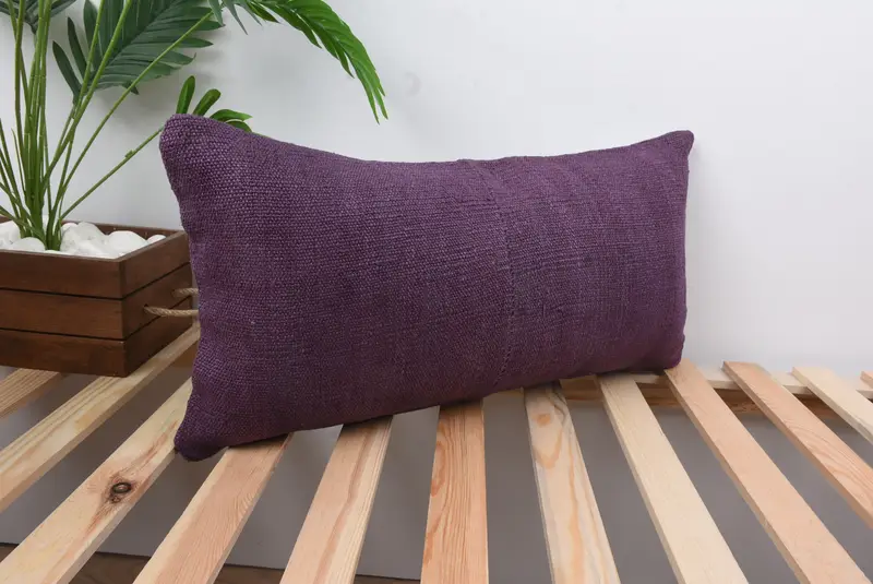 Vintage Kilim Throw Pillow, Antique Pillows, 12x24 Purple Cushion Case, Turkish Bench Cushion Cover, Boho Pillow, Pillow Sham, Accent Pillow Case - 4