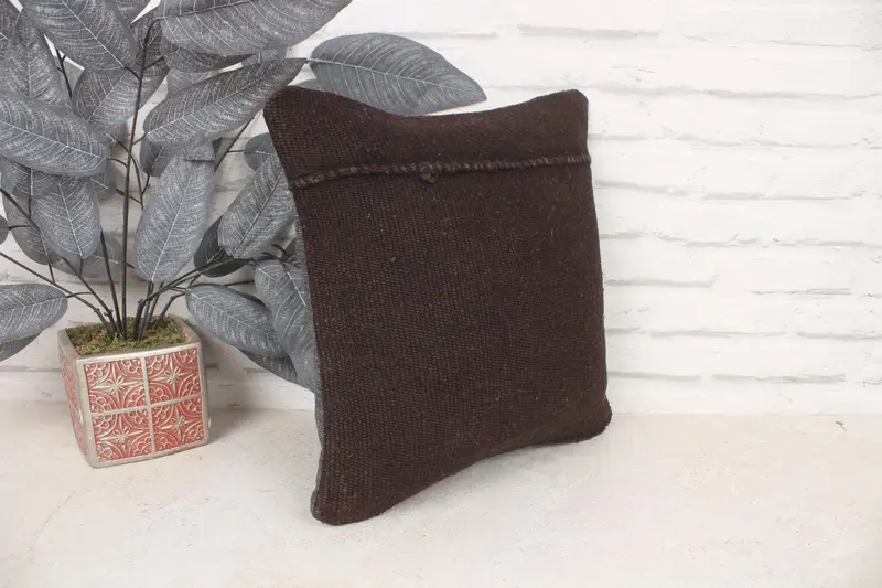 Pillow, Ethnical Kilim Rug Pillow, 14x14 Brown Pillow Sham, Vintage Pillow, Boho Pillow Sham Cover, Couch Pillow, Bench Pillow Case - 3