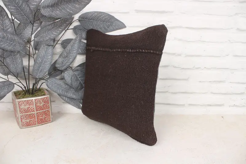 Pillow, Ethnical Kilim Rug Pillow, 14x14 Brown Pillow Sham, Vintage Pillow, Boho Pillow Sham Cover, Couch Pillow, Bench Pillow Case - 4