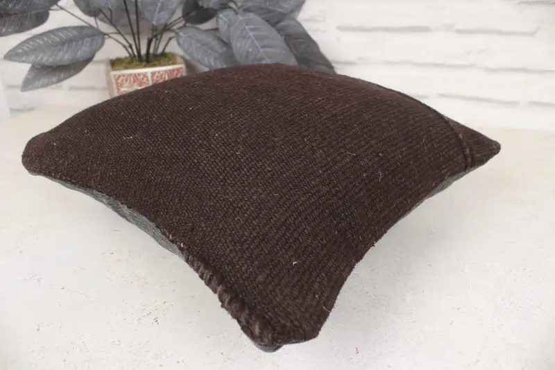 Pillow, Ethnical Kilim Rug Pillow, 14x14 Brown Pillow Sham, Vintage Pillow, Boho Pillow Sham Cover, Couch Pillow, Bench Pillow Case - 6