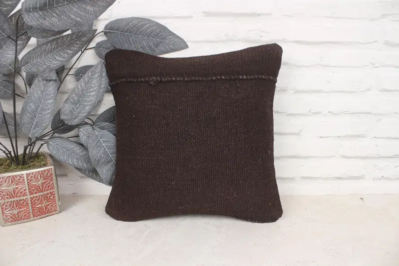 Pillow, Ethnical Kilim Rug Pillow, 14x14 Brown Pillow Sham, Vintage Pillow, Boho Pillow Sham Cover, Couch Pillow, Bench Pillow Case - 1