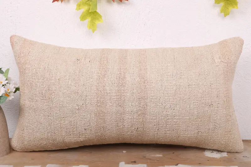 Yoga Cushion Case, Pillow, Boho Pillow, Vintage Kilim Throw Pillow, 12x24 Beige Cushion Case, Gift Pillow, Kilim Rug Cushion Cover - 2