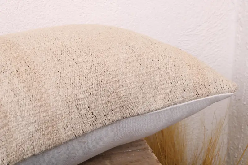 Yoga Cushion Case, Pillow, Boho Pillow, Vintage Kilim Throw Pillow, 12x24 Beige Cushion Case, Gift Pillow, Kilim Rug Cushion Cover - 6