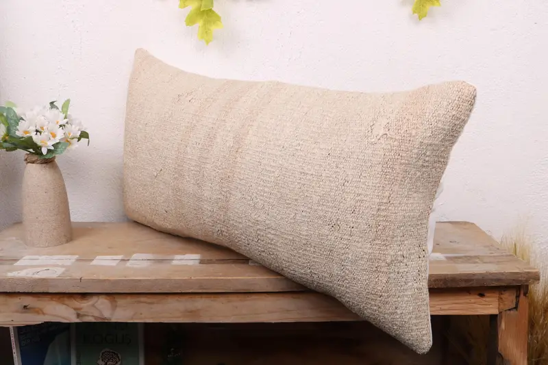 Yoga Cushion Case, Pillow, Boho Pillow, Vintage Kilim Throw Pillow, 12x24 Beige Cushion Case, Gift Pillow, Kilim Rug Cushion Cover - 4