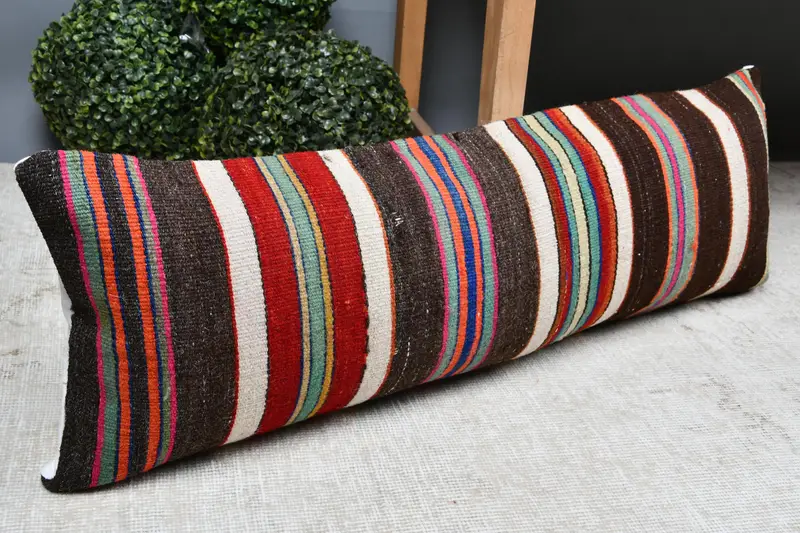 Kilim Rug Cushion, 12x36 Brown Pillow Case, Colorful Cushion, Turkish Kilim Pillow, Cushion Cover, Boho Pillow Sham Cover, Vintage Pillow - 7