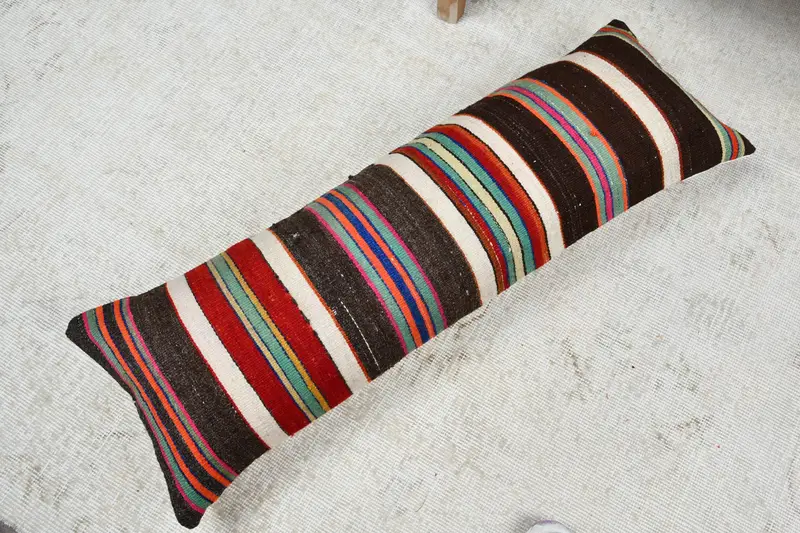 Kilim Rug Cushion, 12x36 Brown Pillow Case, Colorful Cushion, Turkish Kilim Pillow, Cushion Cover, Boho Pillow Sham Cover, Vintage Pillow - 8