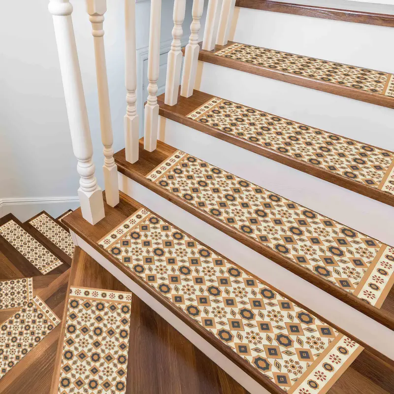 Blue Geometric Pattern Printed Rug, Kilim Design Stair Rug
