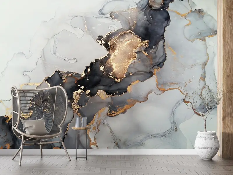 Modern Wall Paper, Contemporary Wall Decor, Custom Wall Paper, Black Gold Marble, 3d Wall Paper, Luxury Marble Wall Art, - 6