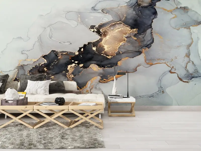 Modern Wall Paper, Contemporary Wall Decor, Custom Wall Paper, Black Gold Marble, 3d Wall Paper, Luxury Marble Wall Art, - 2