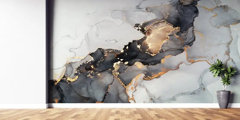 Modern Wall Paper, Contemporary Wall Decor, Custom Wall Paper, Black Gold Marble, 3d Wall Paper, Luxury Marble Wall Art, - 3
