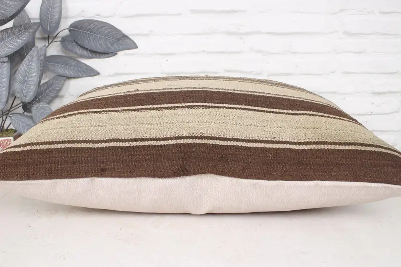 Kilim Cushion Sham, Handmade Kilim Cushion, 20x28 Brown Cushion Case, Authentic Cushion Case, Kilim Pillow, Pillow - 5