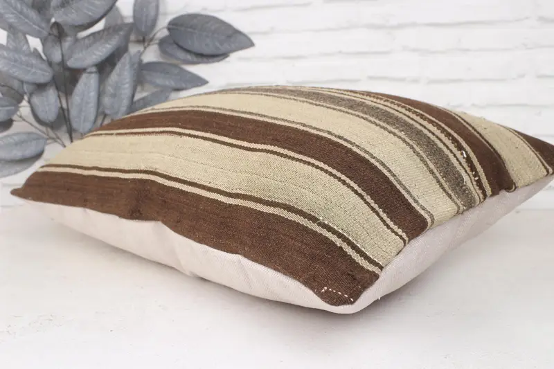 Kilim Cushion Sham, Handmade Kilim Cushion, 20x28 Brown Cushion Case, Authentic Cushion Case, Kilim Pillow, Pillow - 6