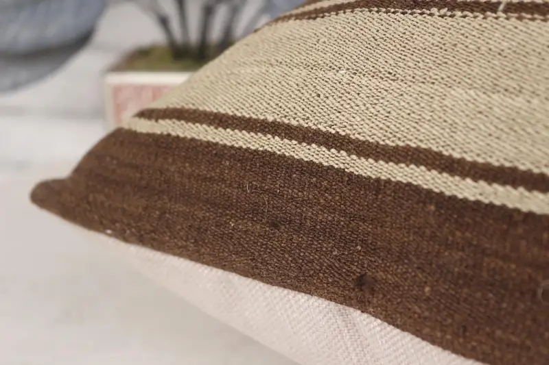 Kilim Cushion Sham, Handmade Kilim Cushion, 20x28 Brown Cushion Case, Authentic Cushion Case, Kilim Pillow, Pillow - 7