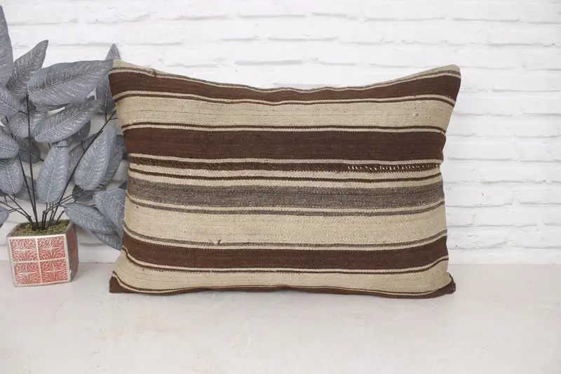 Kilim Cushion Sham, Handmade Kilim Cushion, 20x28 Brown Cushion Case, Authentic Cushion Case, Kilim Pillow, Pillow - 1