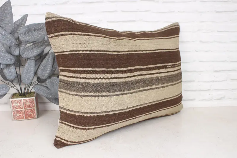 Kilim Cushion Sham, Handmade Kilim Cushion, 20x28 Brown Cushion Case, Authentic Cushion Case, Kilim Pillow, Pillow - 3