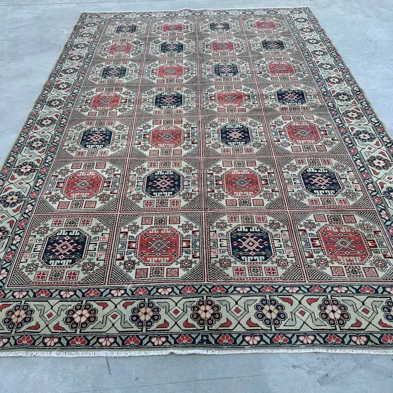 Vintage Large Rug 6.4x9.4 ft (194x287 cm), Oushak Orange Animal Print Turkish Rug - 1