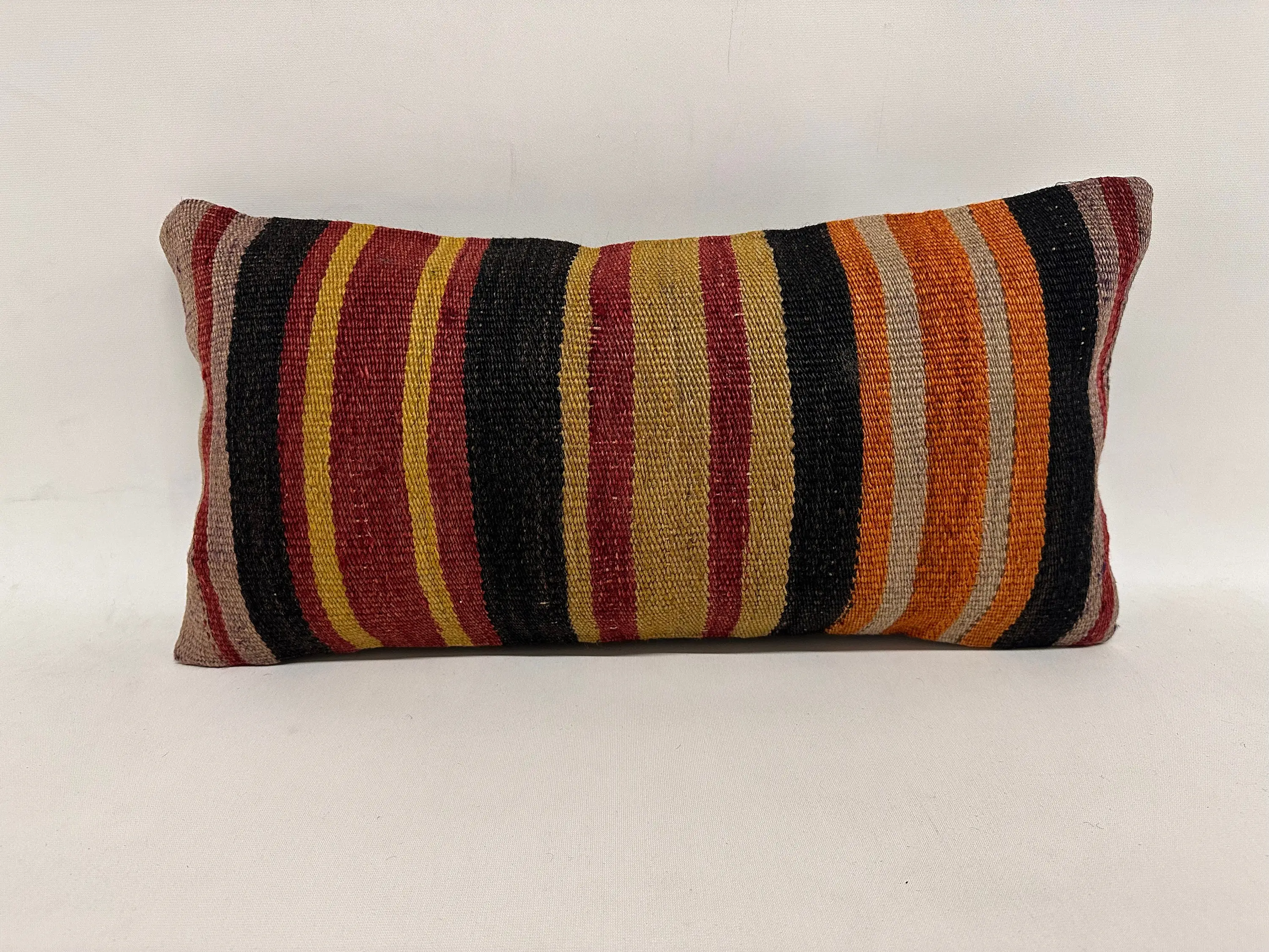 Kırmızı ve sarı çizgili yastık, 12x24 inç el yapımı dekoratif yastık - 1