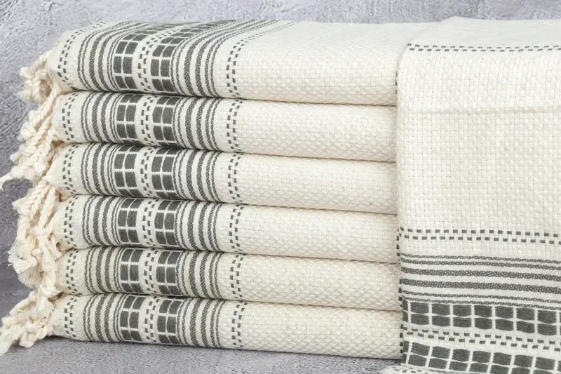 Personalized Handwoven Khaki Green Linen Towel, 20x40 Inches