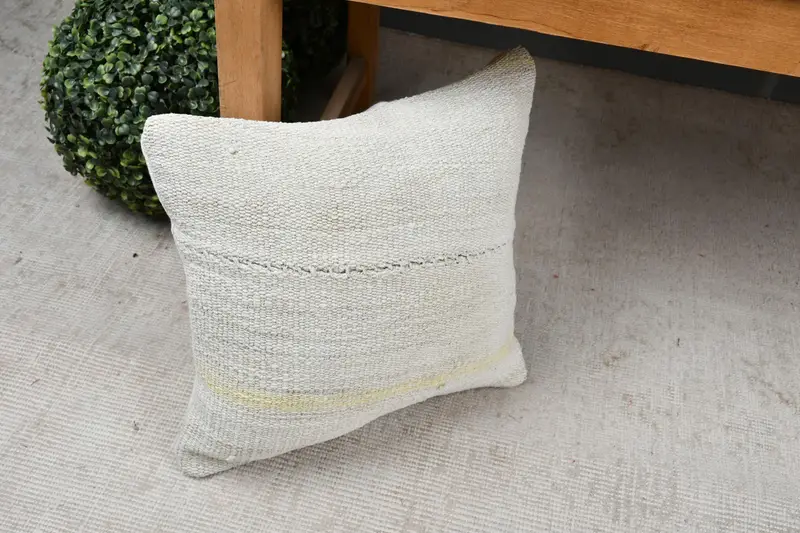 Cushion Cover, Kilim Rug Pillow Cover, Home Decor Pillow, Kilim Cushion Sham, 14x14 White Cushion Case, Vintage Kilim Throw Pillow - 7