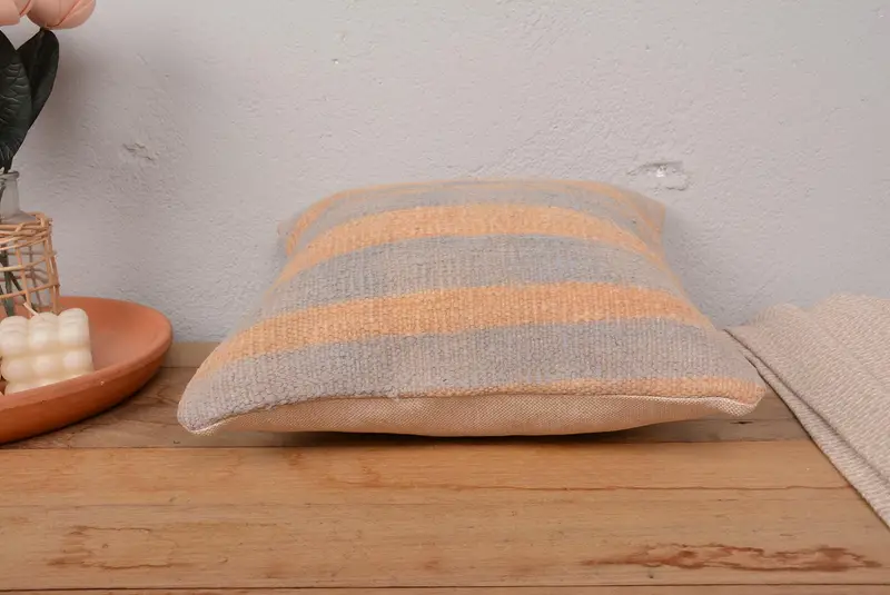 Handmade Rug Seat Pillow Cover, Pillow Case, Kilim Pillow Cover, Gift Pillow, Interior Designer Pillow, 14x14 Gray Pillow Sham - 5