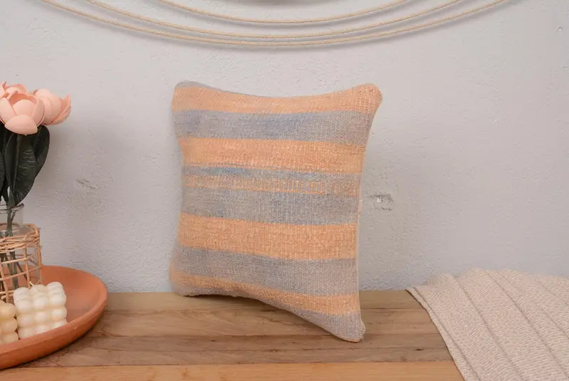 Handmade Rug Seat Pillow Cover, Pillow Case, Kilim Pillow Cover, Gift Pillow, Interior Designer Pillow, 14x14 Gray Pillow Sham - 4