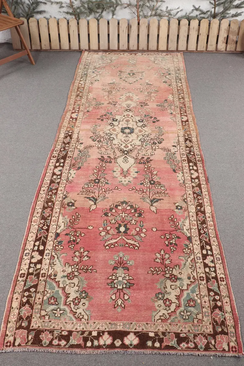 Handmade Pink & Blue Patchwork Rug, 3,8x9,9 ft