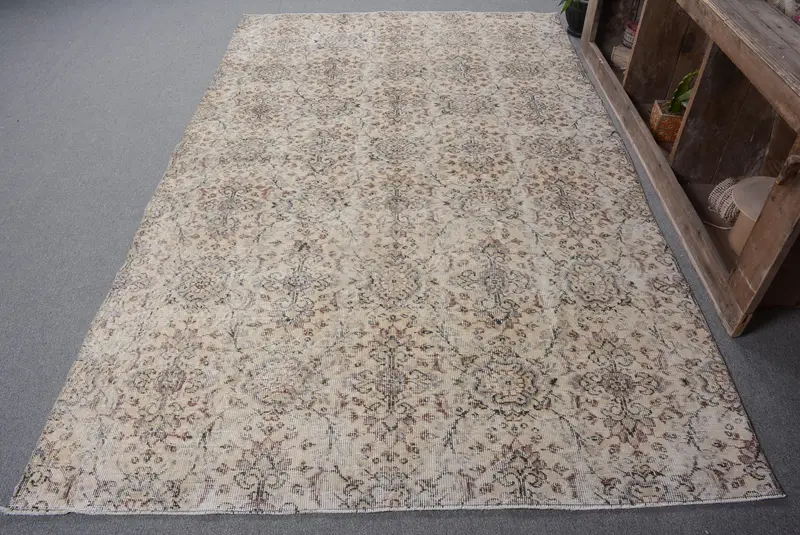 5.5x8.9 ft Halı, Vintage Türk Halısı, Kahverengi Güneybatı Yün Halı - 1