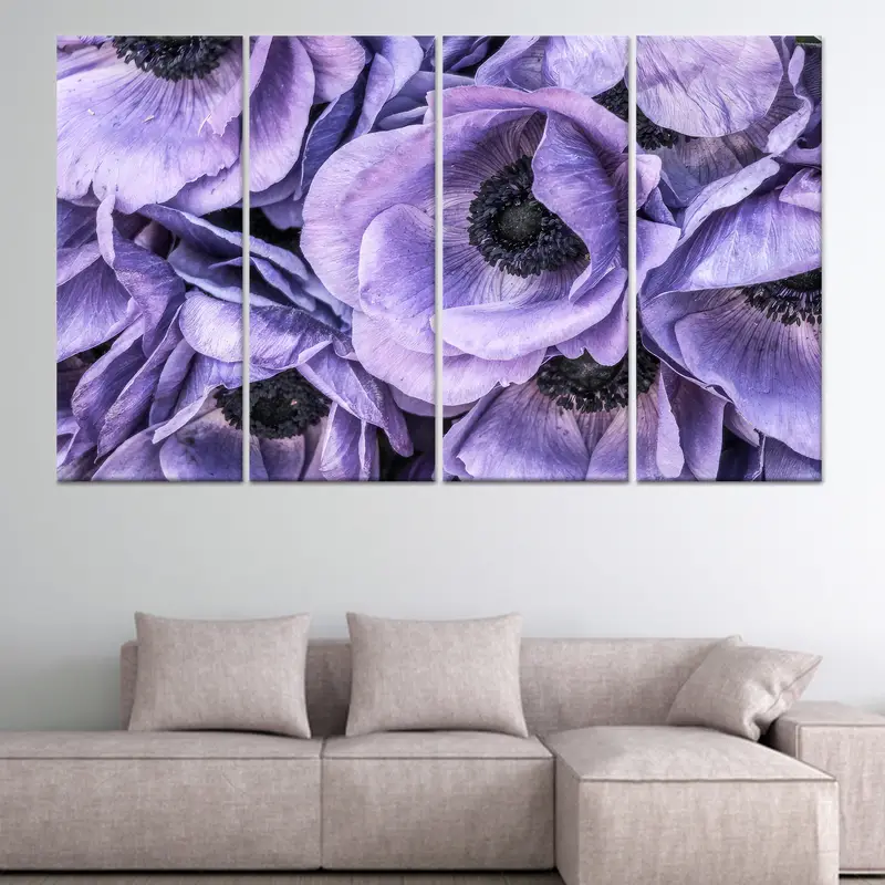 Modern Anemon Mor Çiçek Buketi Baskılı Kanvas Tablo