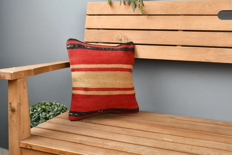 Pillow, Vintage Kilim Pillow, Pillow for Couch, Muted Pillow Case, 12x12 Red Pillow Case, Home Decor Pillow, Accent Throw Pillow Case - 1