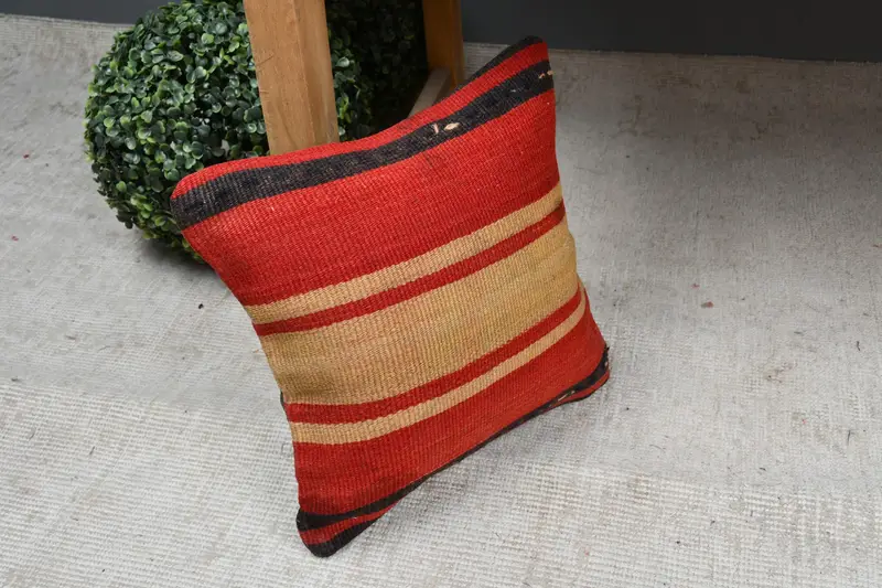 Pillow, Vintage Kilim Pillow, Pillow for Couch, Muted Pillow Case, 12x12 Red Pillow Case, Home Decor Pillow, Accent Throw Pillow Case - 7