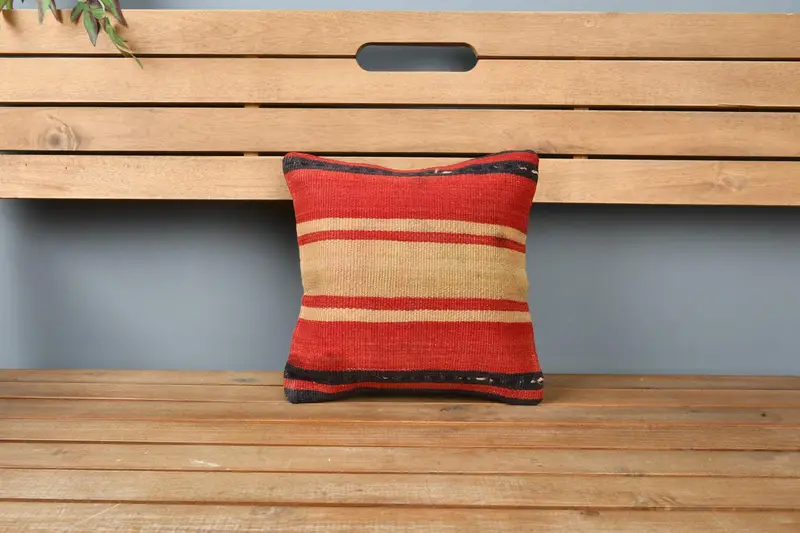 Pillow, Vintage Kilim Pillow, Pillow for Couch, Muted Pillow Case, 12x12 Red Pillow Case, Home Decor Pillow, Accent Throw Pillow Case - 6