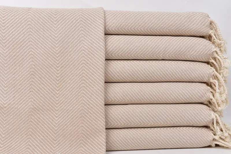Small Turkish Hand Towel Light Beige Chevron, 20x40 Inches
