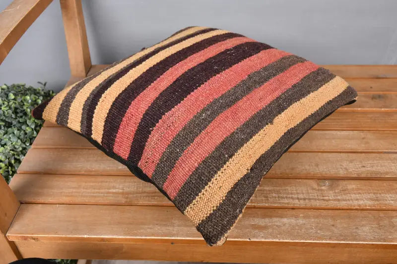 Turkish Kilim Pillow, Bright Cushion, 16x16 Yellow Pillow Cover, Pillow Sham, Meditation Cushion, Pillow for Sofa, Antique Pillows, Oriental Cushion - 2